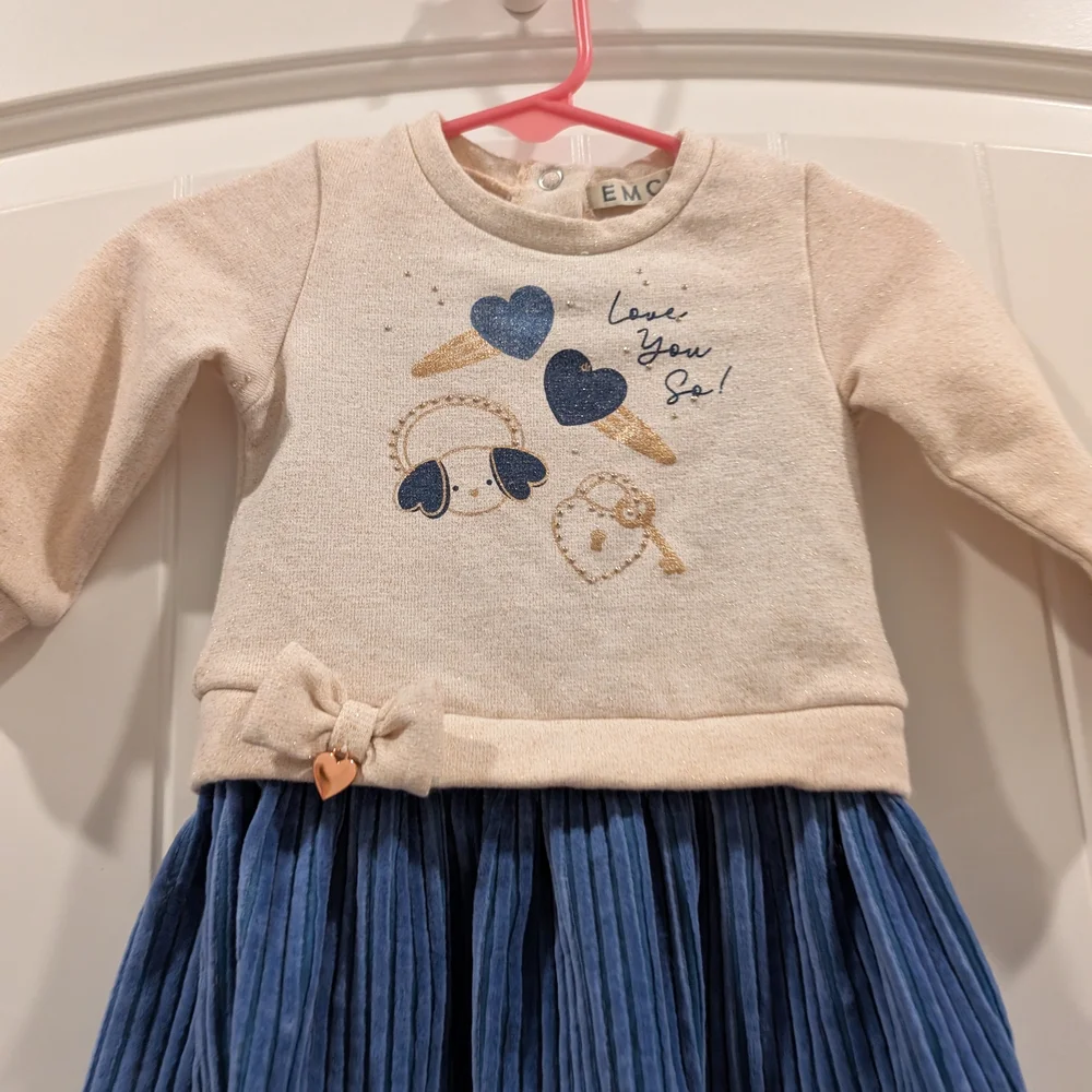 Charming Cream and Blue Kids Dress - Picture 3 of 6